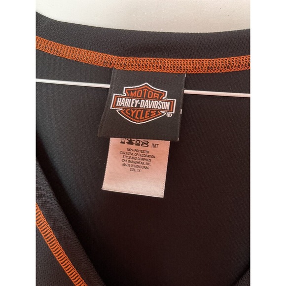 Harley Davidson XL Short Sleeve Women's Baseball Style Jersey Black Orange VA - Picture 3 of 14